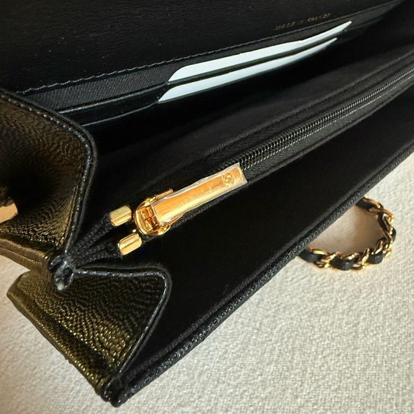 CHANEL 
Shiny Caviar Quilted Flap Charm Wallet On Chain WOC Black - Picture 8 of 16
